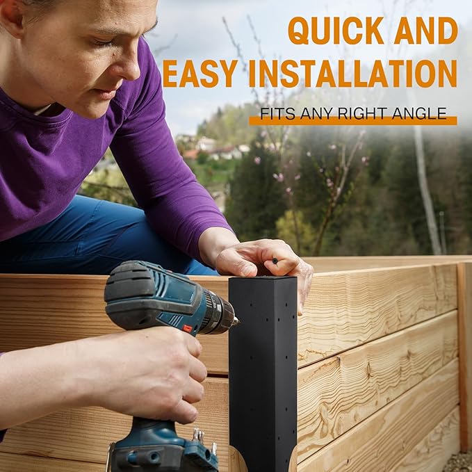 Therwen 8 Set Raised Garden Bed Corner Brackets with 128 Screws, Fit Lumber up to 2 Inch x 12 Inch, Metal Planter Box Rust Resistant Raised Bed Brackets for Vegetable Garden(Black)
