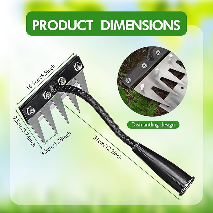 Carbon Steel Garden Hand Rake, Garden Hand Rake Tool, Iron Weeding Rake 2.0, Iron Rake for Yard Lawn and Garden, Heavy-Duty Gardens Hand Weeder Puller Tool for Gardening and Weedings(5 Teeth)