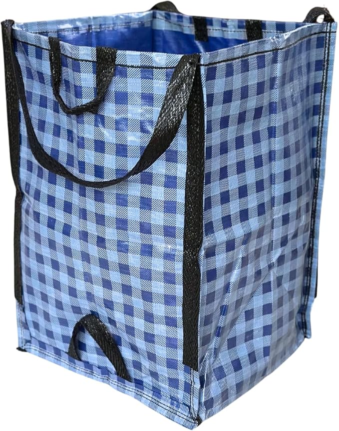 DURASACK Heavy Duty Home and Yard Bags 48-Gallon Reusable Self-Standing Lawn and Leaf Bags Garbage Can with Reinforced Handles, Gingham Blue