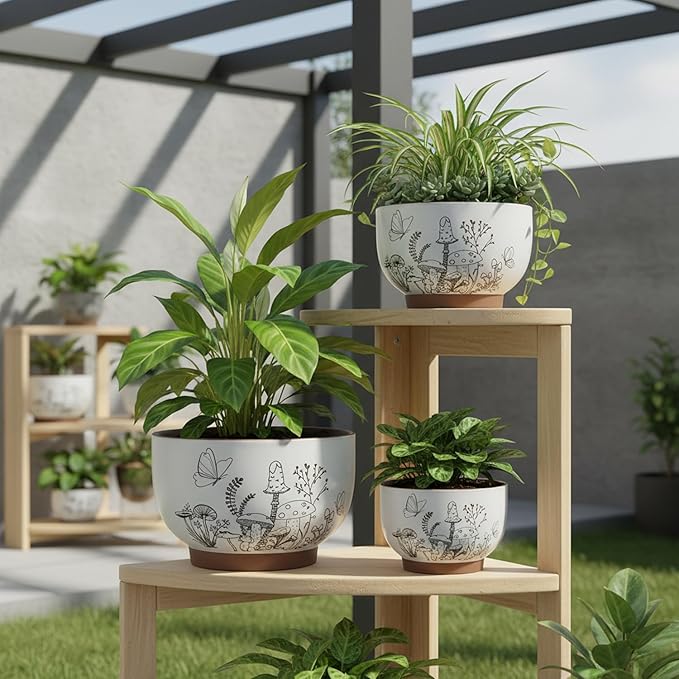 Succulent Pots Terracotta, 6 Inch Plant Pot for Plants with Drainage Hole, Ceramic Planter Mushroom Pattern, Round Flower Pots for Indoor Outdoor Herb Orchid Snake Plants - 1 Pack