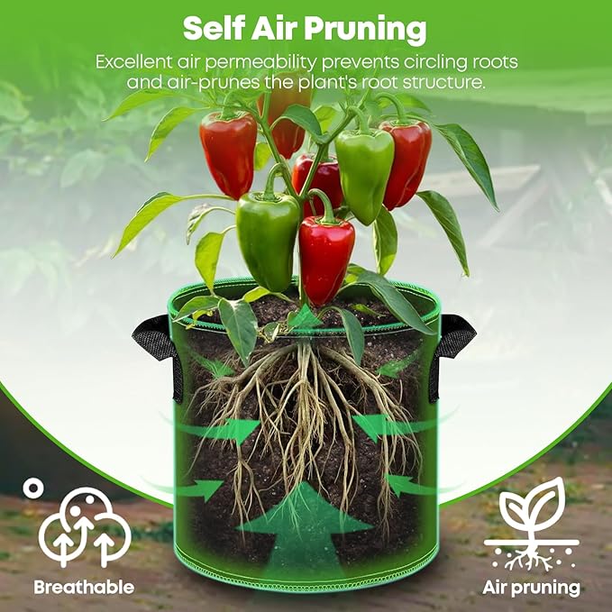 5-Pack 3 Gallon Grow Bags Heavy Duty Container Thickened Nonwoven Fabric Plant Pots with Handles