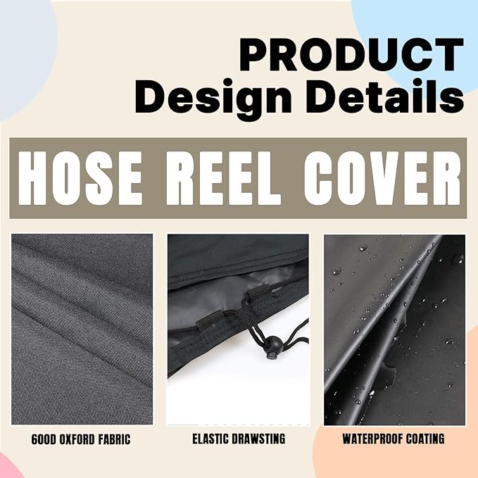 Hose Reel Cart Cover for Outside,Waterproof Hosepipes Covers for Garden,Heavy Duty Hose Holder Shield Protects Against Sun,Rain,Snow,and Dust (30x26.4x24/35in,Black)