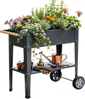 Raised Garden Bed Outdoor with Wheels, Leg and Wooden Handle, 29.5x13.4x32.3in, 350lb Cap, Metal Elevated Raised Planter Box for Herb, Vegetable, Perfect for Backyard, Balcony, Light Black