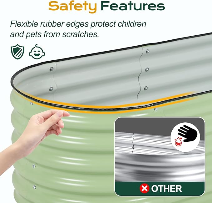 Aoodor 17" Tall Oval Galvanized Raised Garden Bed Kit, 4-in-1 Large Metal Outdoor Planter Box for Vegetables, Flowers, and Herbs, 5 x 2 x 1.5 Ft, Olive Green