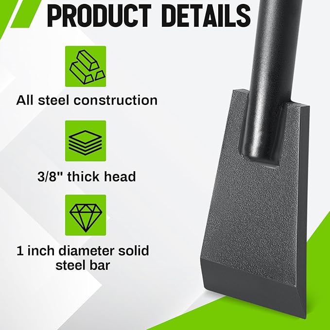 69 Inch Tamping and Digging Bar Steel Bars Post Hole Digger Tamping Bar (Shovel Shape, Black)