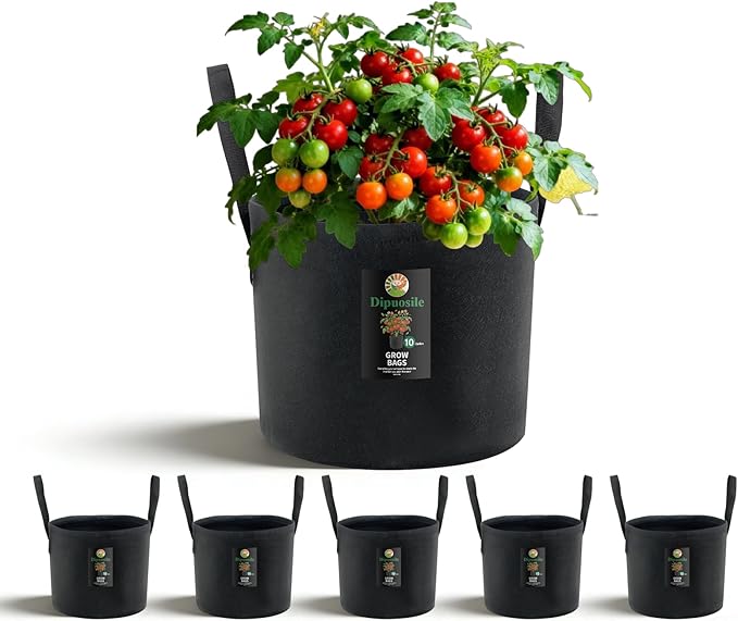 Dipuosile 6-Pack 10 Gallon Grow Bags Extra-Long Handles, Heavy Duty 300G Thickened Nonwoven, Fabric Growing Bags for Tomato, Potato,Vegetables, and Flowers