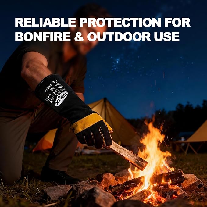 TOPDC Welding Gloves 16 Inches 932℉ Fire/Heat Resistant Leather Welding Gloves For Mig, Tig, Stick, Forge, BBQ, Grill, Fireplace, Wood Stove, Furnace, Oven, Animal Handling for Safe, Loving Pet Care