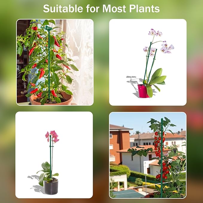 35 Pcs Plastic Plant Support Stakes Kit - 10 Stakes (30cm/12in), 20 Clips & 5 Links Adjustable Plant Support Sticks for Indoor Outdoor Garden Potted Rose Tomato Vegetables