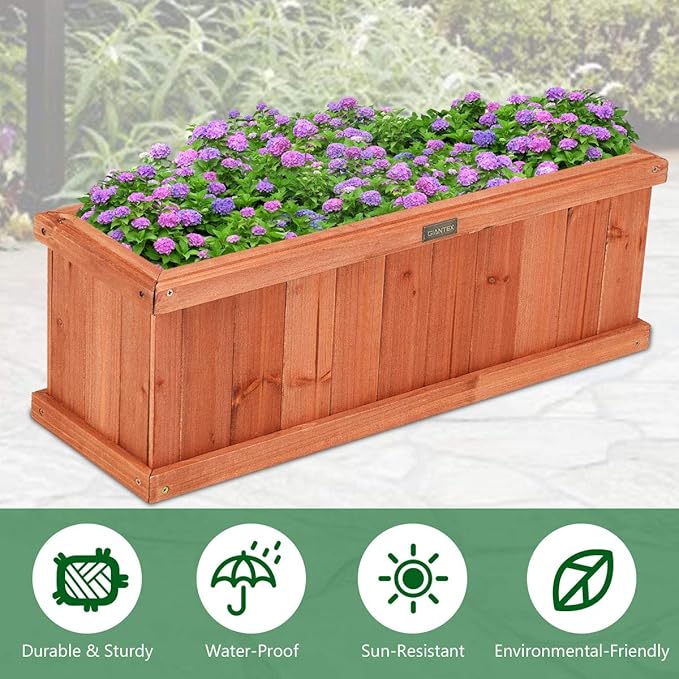 Giantex Raised Garden Bed Flower or Vegetable Planter Window Mounted Plant Box for Garden, Yard Wood Box for Planting (28"x10"x10")