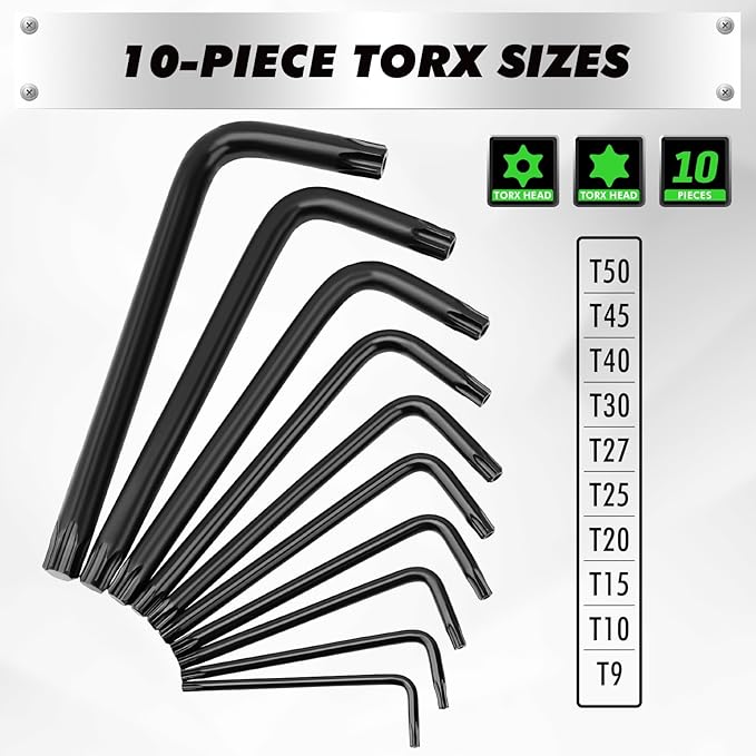 41-Piece Hex Key Allen Wrench Set, Allen Key with Ergonomic Torque Handle, SAE(0.028"-3/8"), Metric(0.7mm-10mm), Torx(T9-T50), Heat Treated Cr-V Steel Wrench Set for Bicycles with 3-Layer Storage Case