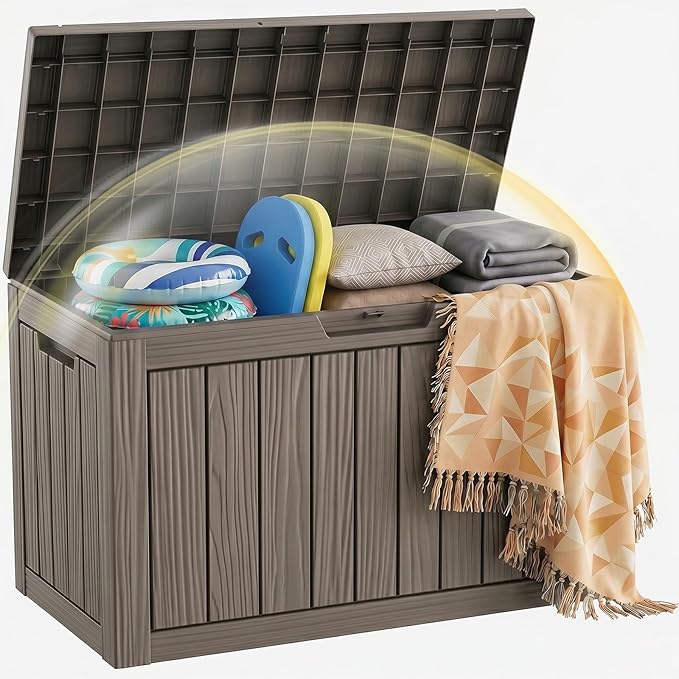 EFU Outdoor Storage Box 55 Gallon Deck Box (Indoor & Outdoor) Lockable UV Resistance Waterproof Resin Storage Bin Storage Box for Outdoor,Patio Storage(Taupe)