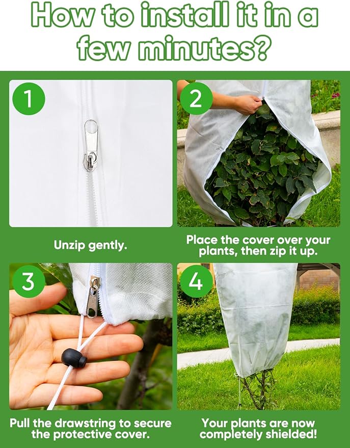 2 Packs Winter Plant Covers Freeze Protection - 90" H X63 W Extra Large Tree Anti-Freeze Covers Frost Cloth Warm Blankets, Plants Shrubs Protector Drawstring Bags Jacket (Thicken 3.2 oz/yd²)