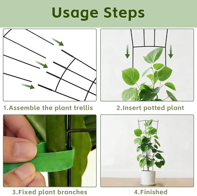 Trellis for Climbing Plants Indoor, 4 Pack 31'' Metal Plant Trellis Indoor for Potted Plants, Sturdy Plant Support Outdoor for Ivy Pothos Monstera Hoya Flower Vine, Fan Shape