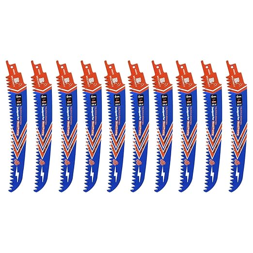 Japanese Teeth Reciprocating Saw Blades 7" 10PCS - Curved Edge Wood Pruning Saw Blades 6TPI for Tree Trimming,Wood Cutting,Cr-V Sabre Saw Pruning Blade
