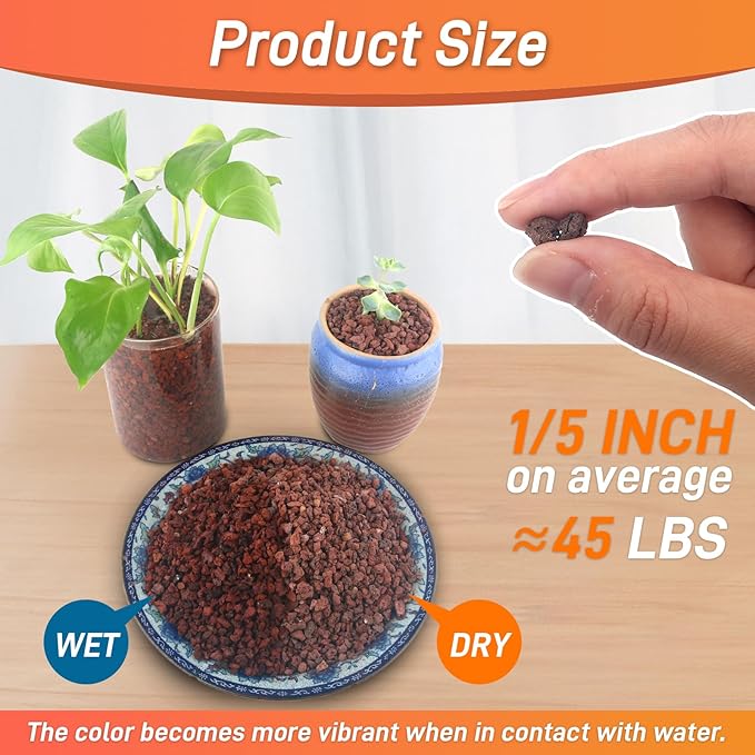 Mulctun 45Lb Horticultural Lava Rock - Succulent Soil Amendment, Decorative Cactus Soil Potting Mix, Volcanic Rock for Aquarium, Fairy Gardening Top Dressing Plant Drainage