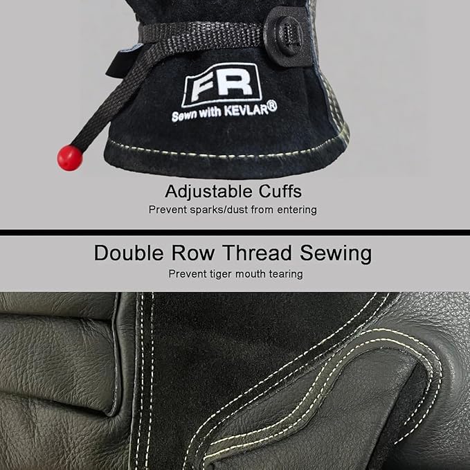 Leather Work Gloves for Women with Cotton Lining, Thorn Proof Cactus Gardening Yard Work Gloves for Rose Pruning, TIG/MIG Welding, Construction, Heat-Resistant for Cooking, BBQ (Black, Small)