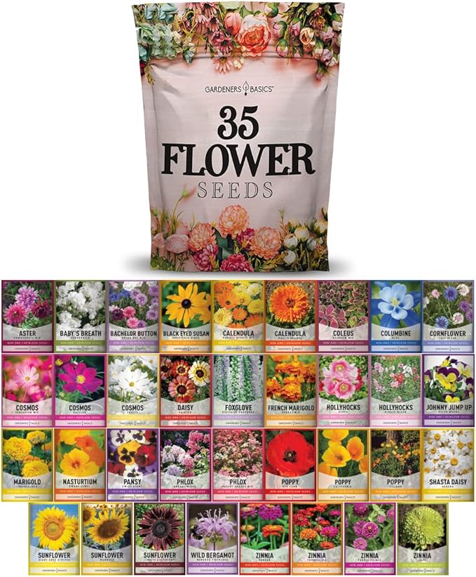 Gardening Gifts - 70 Variety Heirloom Seed Pack | 35 Herb Seeds + 35 Flower Seeds | Non-GMO, USA Grown, Pollinator Friendly | Perfect Garden Gift for Women, Men, Beginners & Plant Lovers