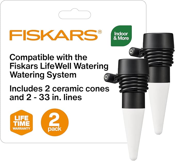Fiskars LifeWell Watering Cone Set, 2-Pack, Add-On for LifeWell Watering System, Ceramic Cones with 33" Hose