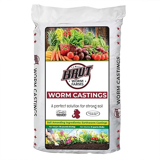 Brut Organic Worm Castings – 30 Lb – Garden's Elixir for Thriving Blooms & Harvests! (6 Pack)