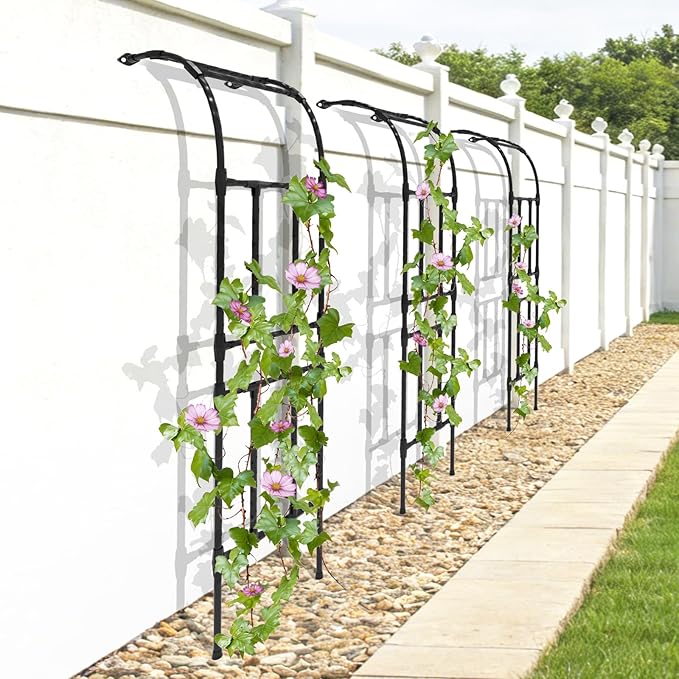 Half Garden Arch - Wall Trellis for Climbing Plants Outdoor, Metal Arch with Plastic-Coated Steel Pipe, Arbor Trellis for Lawn, Patio, Backyard Decorations, 24in(L)*94.5in(H)