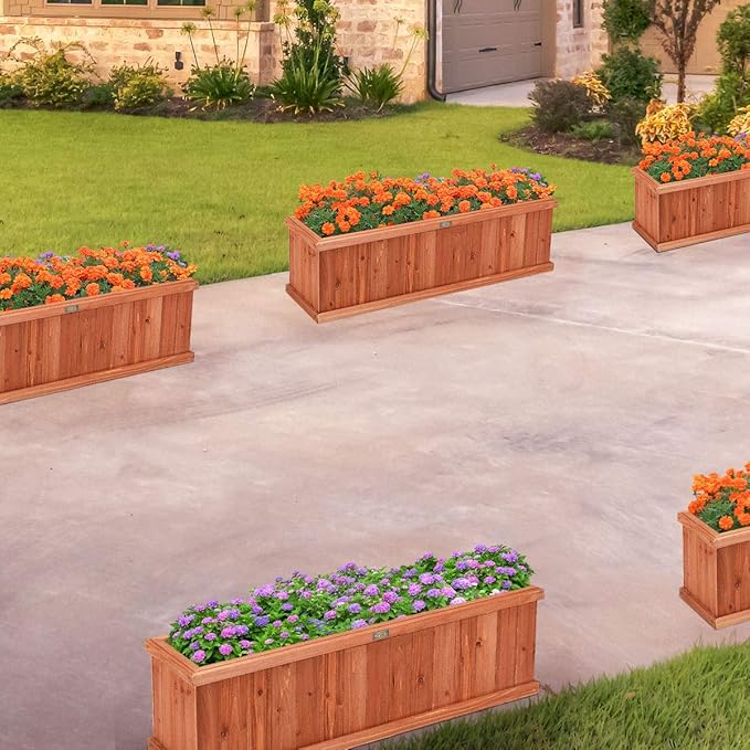 Giantex Raised Garden Bed Flower or Vegetable Planter Window Mounted Plant Box for Garden, Yard Wood Box for Planting, 40"x13"x12"
