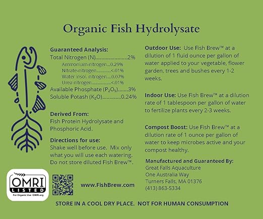 Organic Fish Hydrolysate Fertilizer, 2.0-3.0-0.24 NPK, Liquid Plant Food (1 Gallon)