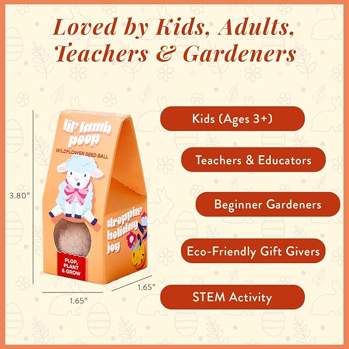Modern Sprout Wildflower Seed Ball Poop - Easter Basket Essentials - Non-GMO Hand-Rolled Clay Seed Bombs with Wildflower Seeds - Gardening Gift Set for Kids & Adults - (Easter Plop - Pack of 3)