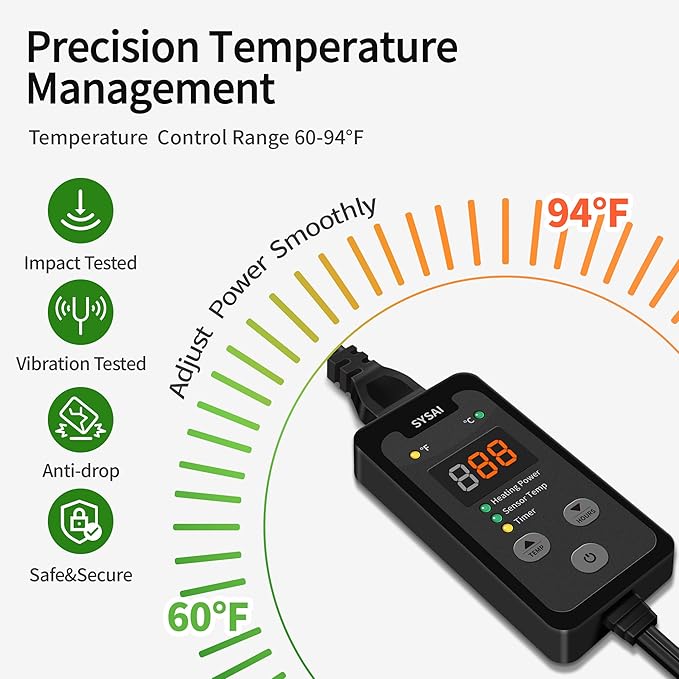 SYSAI Digital Thermostat Controller for Reptiles, Seed Germination, Breeding, Incubation and Small Greenhouse, 50-95°F, 1.5A 150W