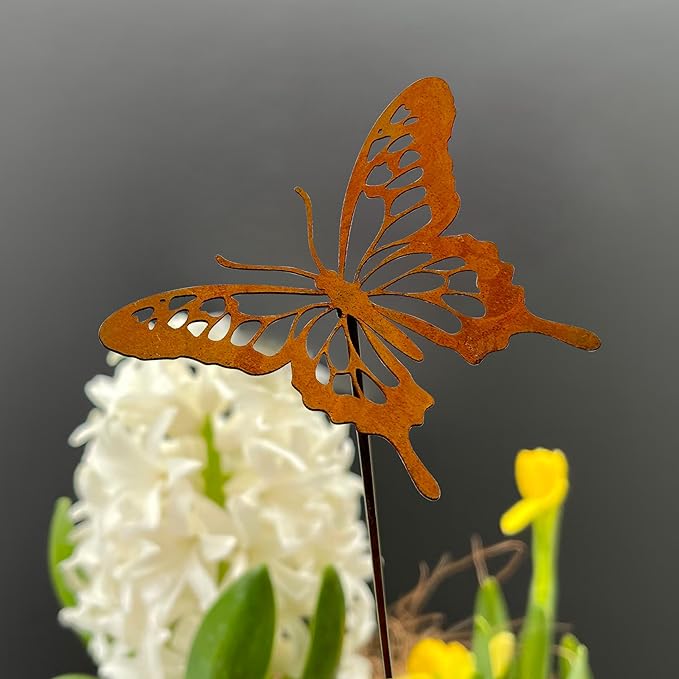 3 Pcs Rusty Metal Butterfly Garden Stakes - Rustic Outdoor Decor for Plant Pot, Lawns, Patio & Outdoor | Vintage Decorative Butterfly Garden Stakes for Patio Yard Porch Backyard Outdoor Décor