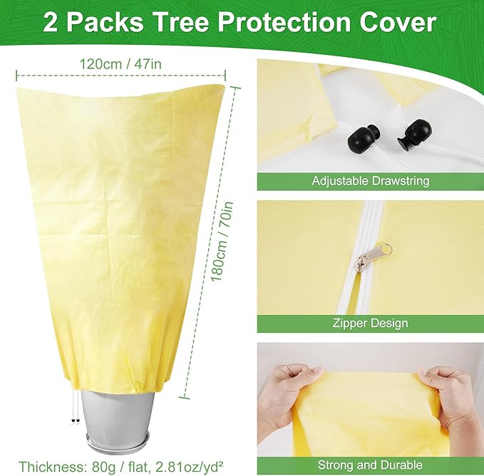 Plant Covers Freeze Protection Set, 10 ft x 30 ft Floating Row Cover 0.9oz/yd² Garden Fabric Plant Cover, 2 Pack 47"x70" Cold Weather Frost Blankets Shrub Jacket with Drawstring for Outdoor Plants
