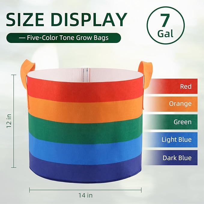 LITLANDSTAR 6 Pack 7 Gallon Grow Bags, Heavy Duty Thickened Colorful Nonwoven Plant Fabric Pots with Handles, Five-Color Tone Garden Plant Bags for Fruits Vegetables Flowers Herb
