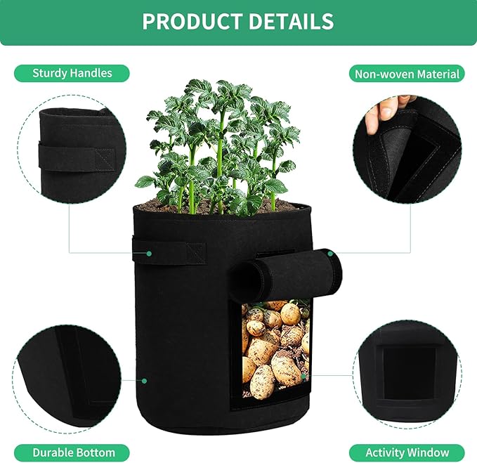 SILKIR W Grow Bags, 7 Gallon, Black