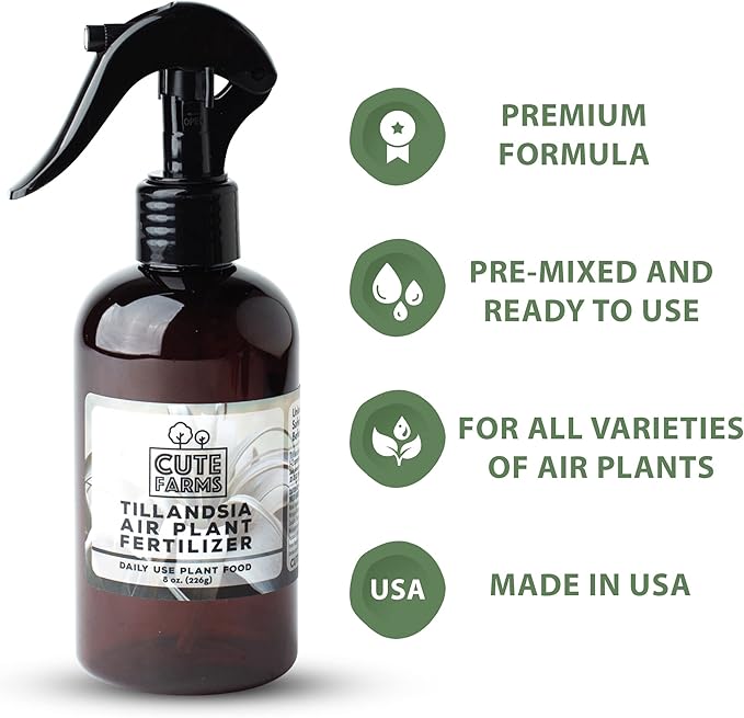 Cute Farms Tillandsia Air Plant Fertilizer | Gentle Daily Use Formula Plant Food | Formulated Nutrients for Air Plants (8 oz. Spray Bottle)