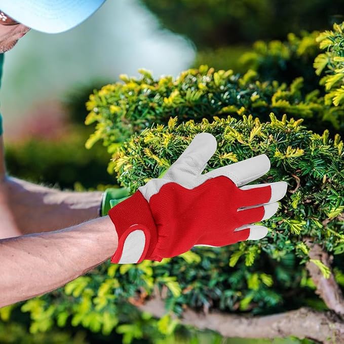 BESPORTBLE Thorn Proof Gardening Gloves for Men and Women, Small Breathable Work Gloves with Puncture Resistance and Wear-resistant Red Leather Palm for Outdoor Lawn Care