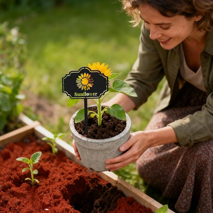 CUTHOLLOW 8PCS Metal Plant Markers Stakes Flowers for Outdoor Indoor, 3.5"x7" Waterproof Cute Garden Plant Labels Signs Tags for Farmhouse Greenhouse Decor - Funny Gardening Gifts