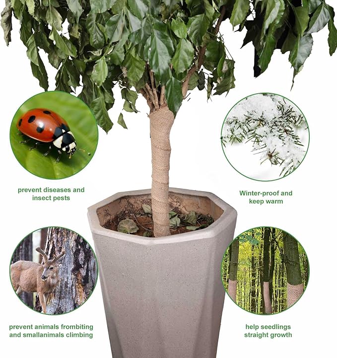 Agfabric Natural Burlap Fabric Roll,48 inch X 15 Feet Tree Wraps for Winter,Burlap Plant Covers for Trees and Shrubs Winter Protection,Garden Fabric