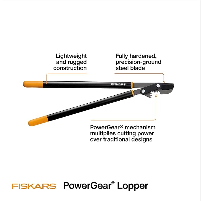 Fiskars 32" PowerGear Bypass Loppers, Patented Mechanism Multiplies Force to Reduce Strain, Heavy-Duty Precision-Ground Steel Blade for Living Growth, Trims Tree Branches up to 2" Diameter