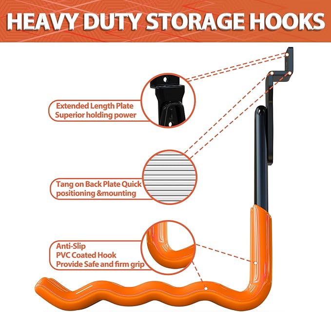 Slatwall Hooks 14PC, Slatwall Accessories, Slat Wall Hanging Hooks and Hangers 5 Sizes with Extension Cord Organizer, Proslat Accessories for Organizing Garden Tools(Orange)