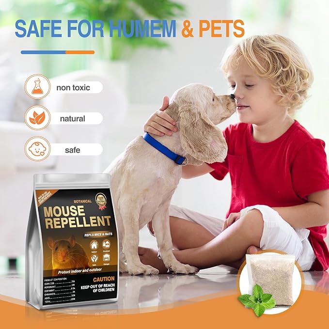 Mouse Repellent Pouches,24 Pack Rodent Repellent,Nature Peppermint Oil - Keep Mice Out of Car, Garage & House, Safe for Humans and Pets