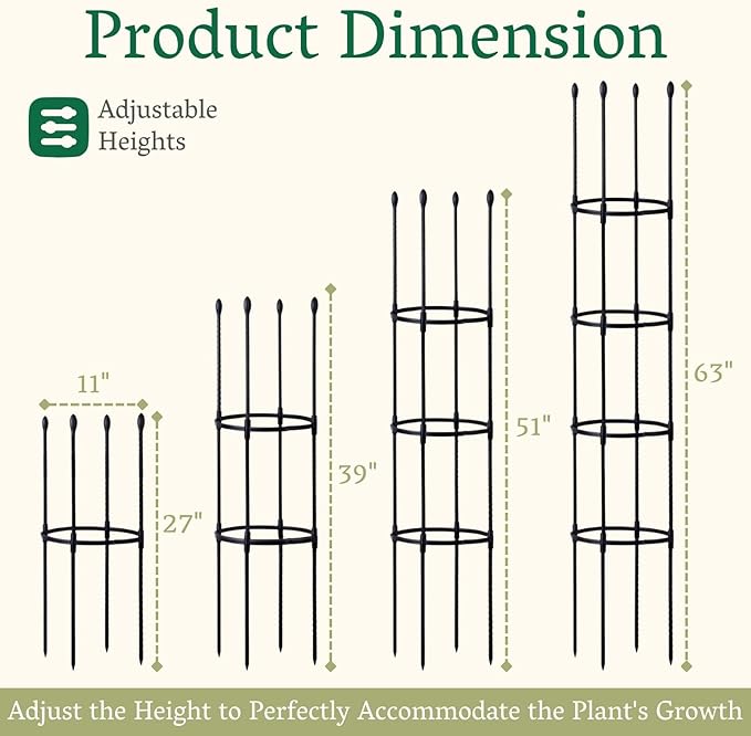 2 Pack Tomato Cages for Garden | Heavy Duty Rustproof Round Tomato Cage | 63 Inch Steel Core Plastic Coated Garden Trellis Plant Support for Tomato, Cucumber, Beans, Flower, Vegetable Indoor Outdoor