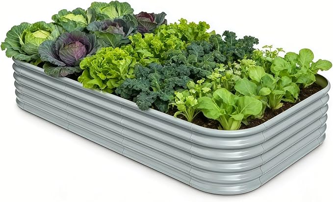 Galvanized Raised Garden Bed 10x2x1.5 | 8x4x1.5 ft, 18" Tall Metal Planter Box Outdoor for Herb Fruit Vegetable, Modular Raised Flower Bed for Backyard, Patio, Home Gardening - Brooklyn Grey