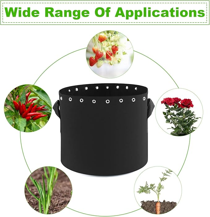 2 Gallon Plant Grow Bags 5-Packs with Holes,Thichkened Non-Woven Aeration Fabric Pots with Handles - Reinforced Weight Capacity
