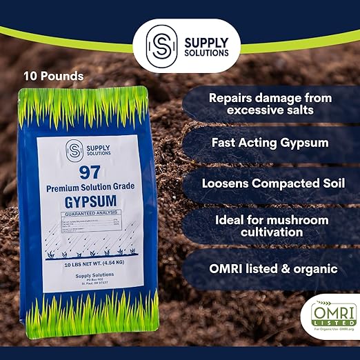Supply Solutions Premium 97 Solution Grade Gypsum - Fast Acting Gypsum for Soil - Organic Calcium Sulfate Dihydrate - Gypsum Powder for Root Growth, Lawns, Mushroom Cultivation (10lbs)