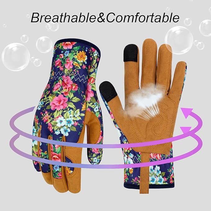 Leather Gardening Gloves for Women Thorn Proof Garden Gloves Touch Screen Working Gloves Gifts,M