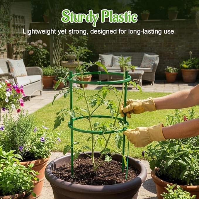 Plant Support Stakes, 2025 Upgraded Tomato Cages for Garden, Garden Flower Stakes, Round Plants Support for Indoor Outdoor Climbing Plants Vegetable Flower Pot (6, Green)