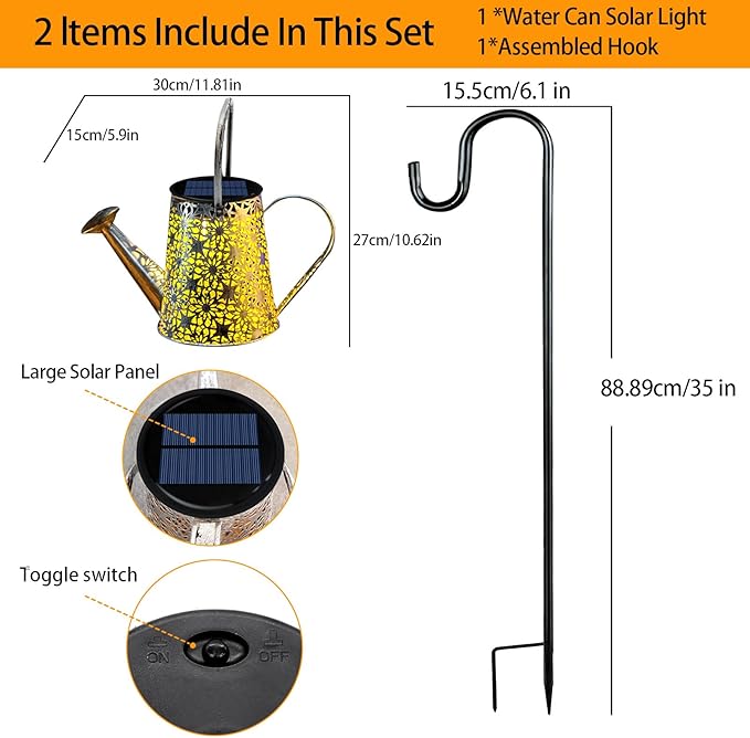 VOOKRY Solar Watering Can Lights, 2 Pack Retro Large Hanging Solar Lights Outdoor Decorative Waterproof Garden Decor for Outside Patio Yard Porch Lawn, Gifts for Mom Women Grandma Mother's Day