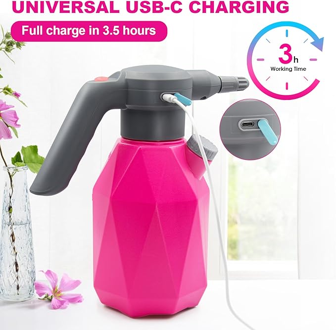 SideKing 0.5 Gallon Electric Spray Bottle Plant Mister for Indoor/Outdoor Plants, 2L Automatic Watering Can Rechargeable Battery Powered Sprayer with Adjustable Spout for Garden, Fertilizing, Cleaning