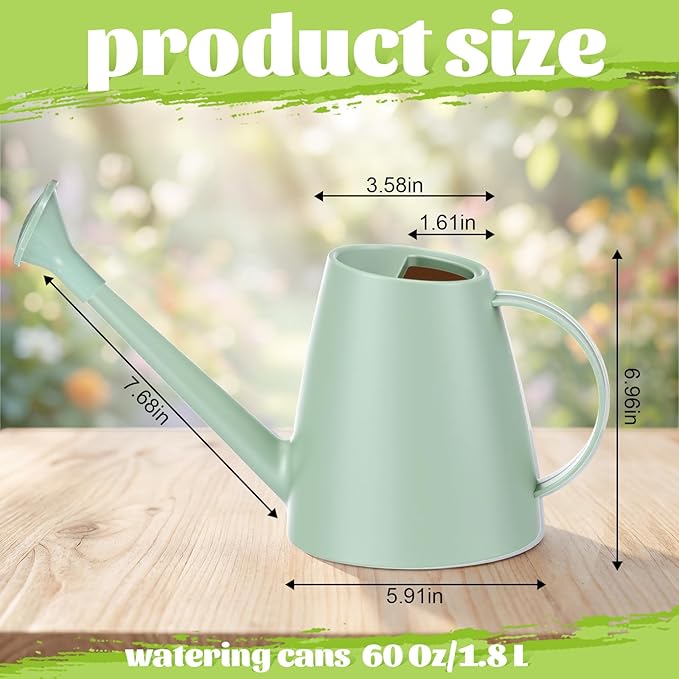 2 Pack Watering Can for Indoor Plants 1.8L Plastic Watering Can with Long Spout, Lightweight for Garden, Flowers, Plants, Lightweight Mint Green Design