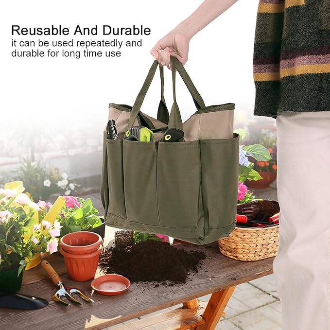 Multifunctional Sturdy Portable Storage Bag, Garden Tool Organizer with Handle, Durable Oxford Fabric Carry Bag for Seeds, Gloves, Spray Bottle and Hand Tools