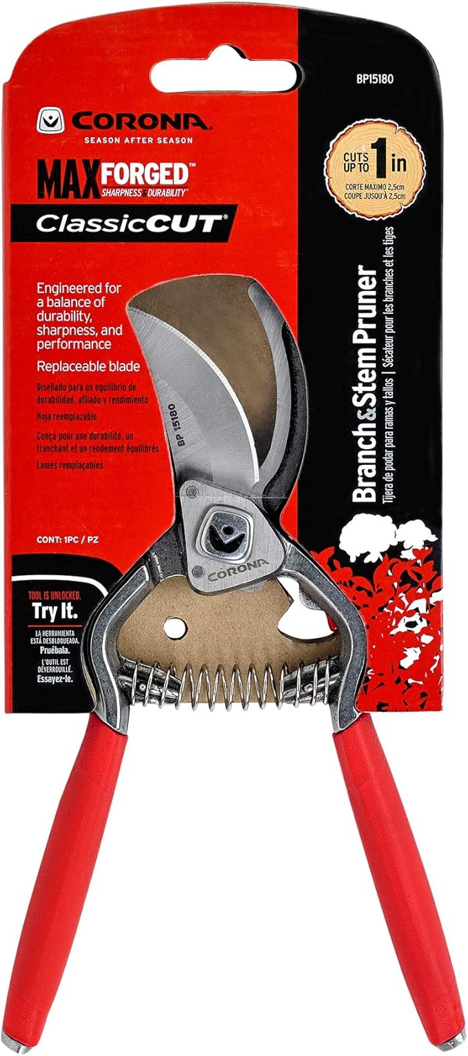 Corona Tools Forged Steel ClassicCUT Bypass Hand Pruner – 1-Inch Cut Capacity Garden Pruning Shears for Stems & Branches, Heavy-Duty Bypass Pruners for Tree, Shrub & Plant Trimming